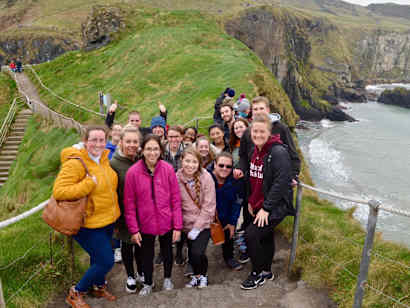 A group of students on a roped trail in Ireland.