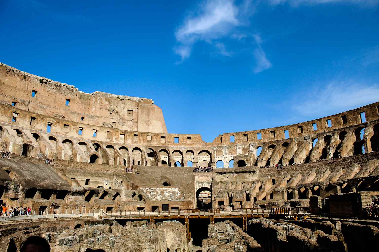 The inside of the Colosseum in Rome, Italy.