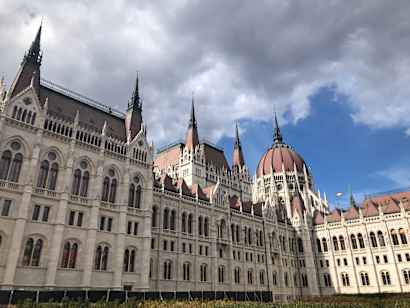 The outside of a building in Budapest.