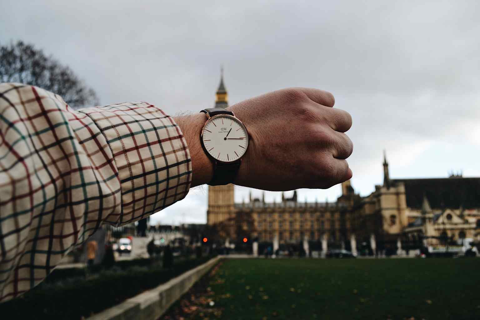 Checking the time in London, England.