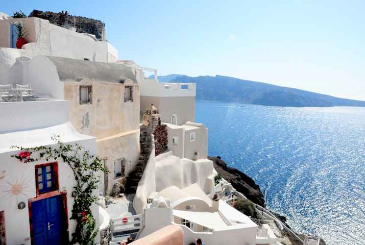 White buildings on the coast of Greece.