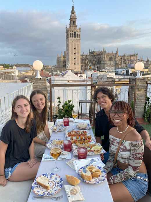 Seville students at dinner