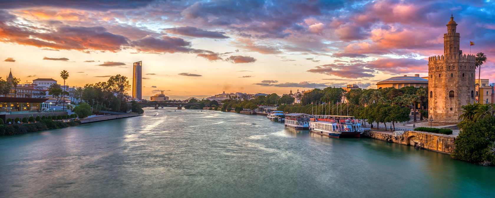 View from the San Telmo Bridge in Seville, Spain.