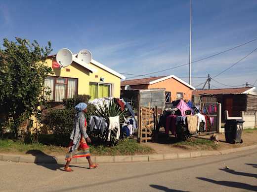 A street with houses in Stellenbosch, South Africa.