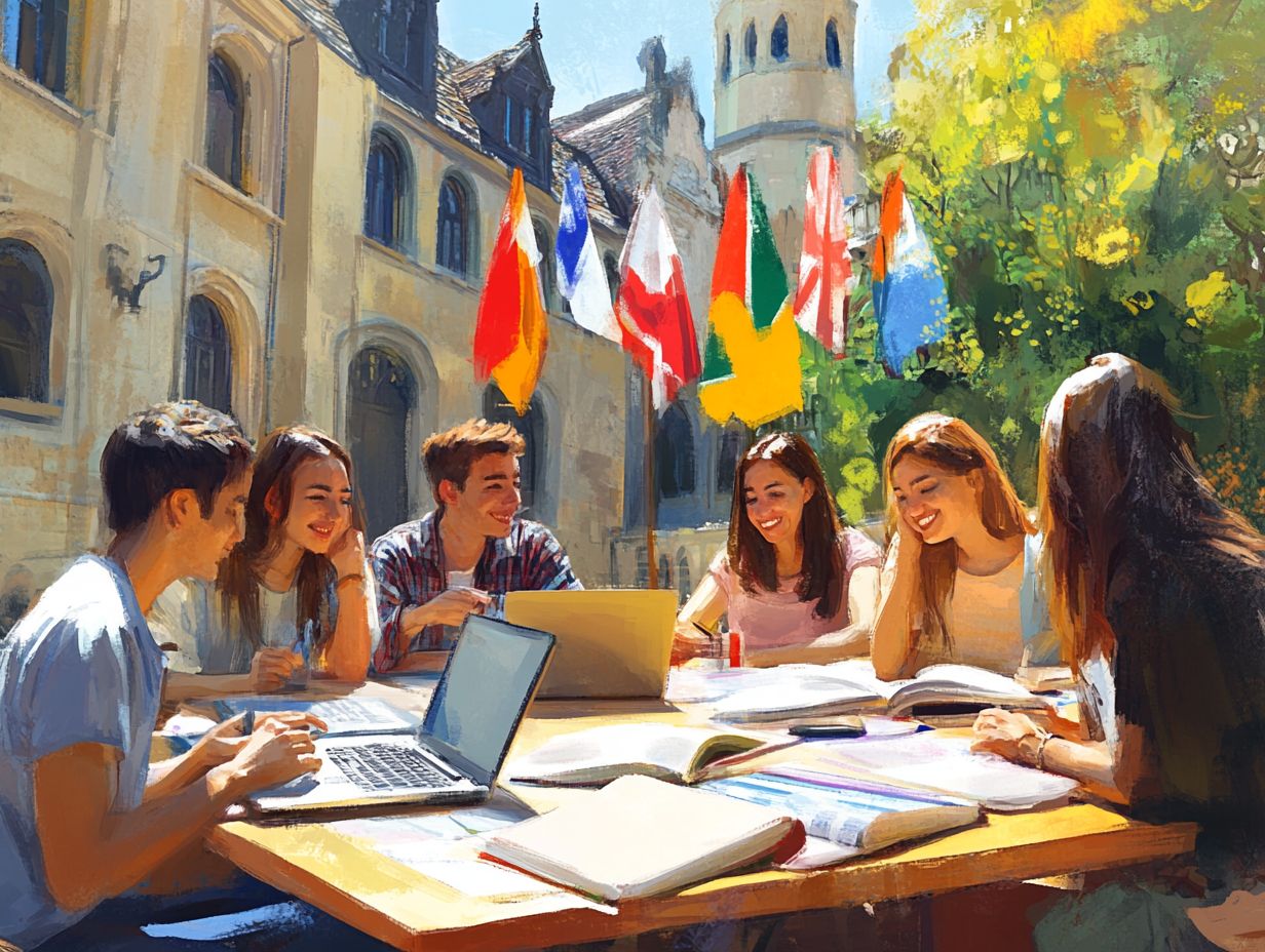 A diverse group of international students exploring life in Europe.