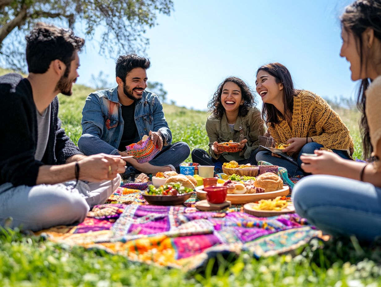 Diverse friends celebrating at a cultural festival.