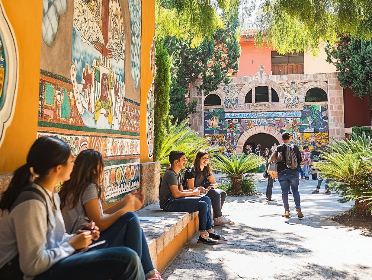 Cultural aspects of studying in Mexico, showcasing its heritage, art, and cuisine.