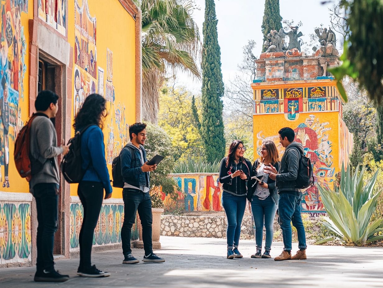 Vibrant cultural aspects of studying in Mexico, including art, music, and cuisine.