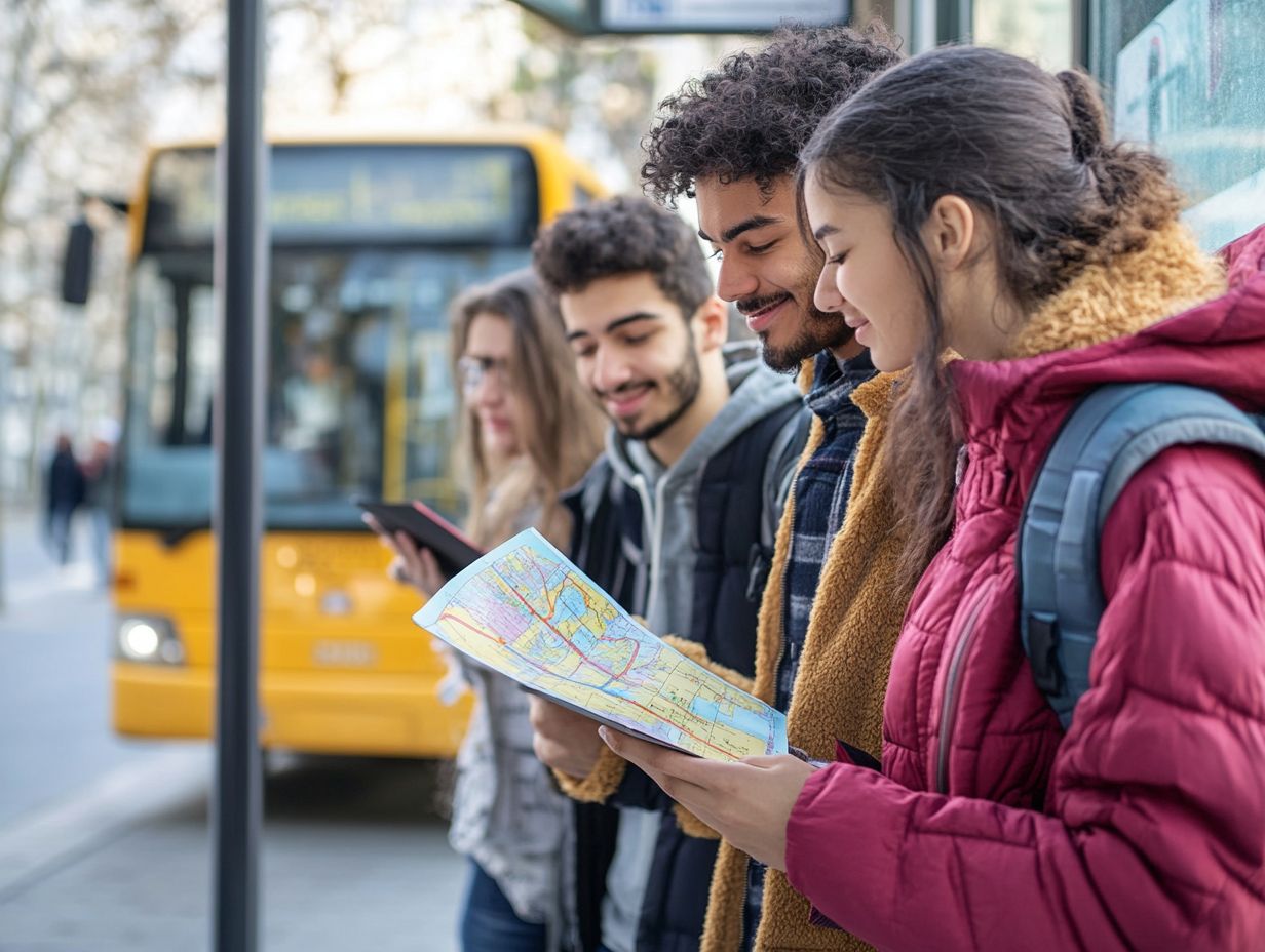 A colorful infographic showing key takeaways about local transportation for students.